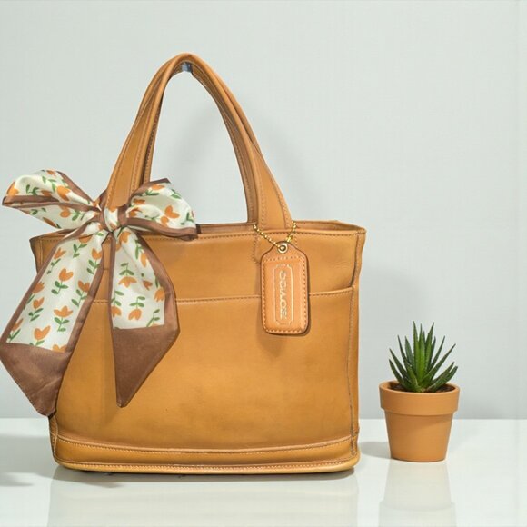 VTG Coach Bleecker Satchel 9303 Tan Leather Brass Two-Handle Tote 90s USA + Tag - Picture 1 of 7